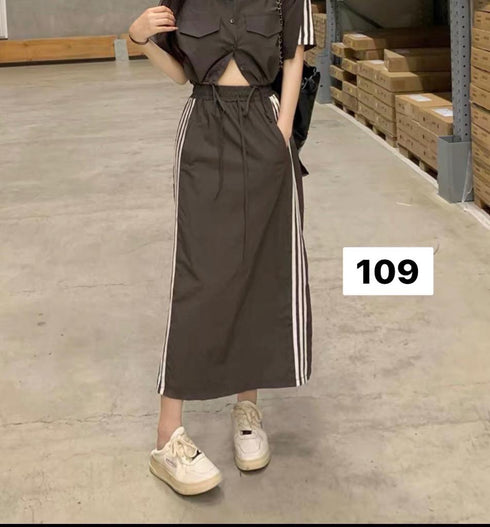 Casual Side Strip Drawstring High Waist Cargo Skirts